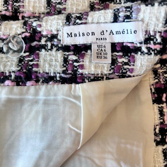 MAISON D'AMELIE TWEED STRAIGHT PLAID MINI SKIRT FRONT POCKETS SIZE 6 - Picture 7 of 9